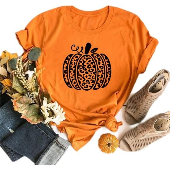 Halloween Costumes for Women Pumpkin Printed  T Shirts Orange Graphic Tops - Picture 4 of 4